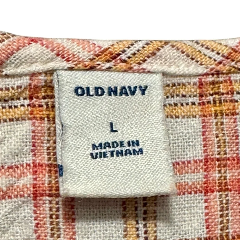 Old Navy Tiered Linen Blend Flutter Sleeve Swing Plaid Tiered Ruffle Dress - Picture 10 of 11